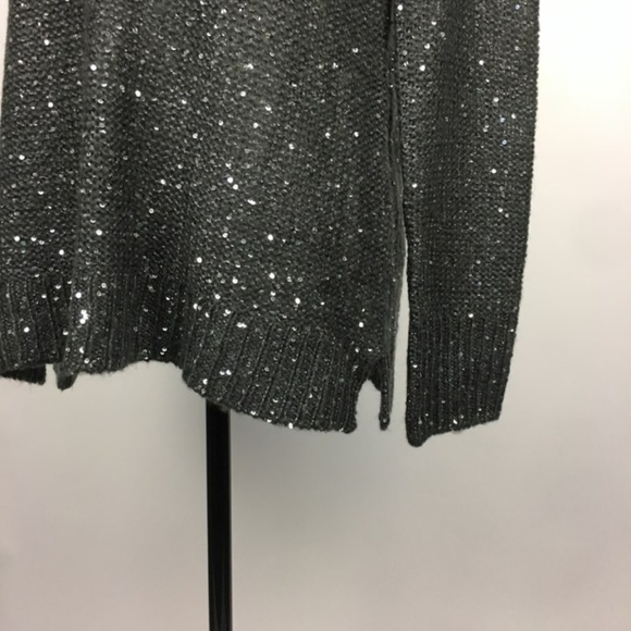 Apt 9 Gray Knitted Vneck Sweater w Silver Sequin - Picture 5 of 7